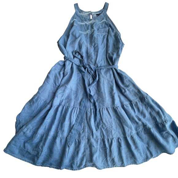 Torrid Womens Blue Denim Tiered Midi Sundress with Belt Plus Size 1 Coastal Boho - Picture 3 of 12